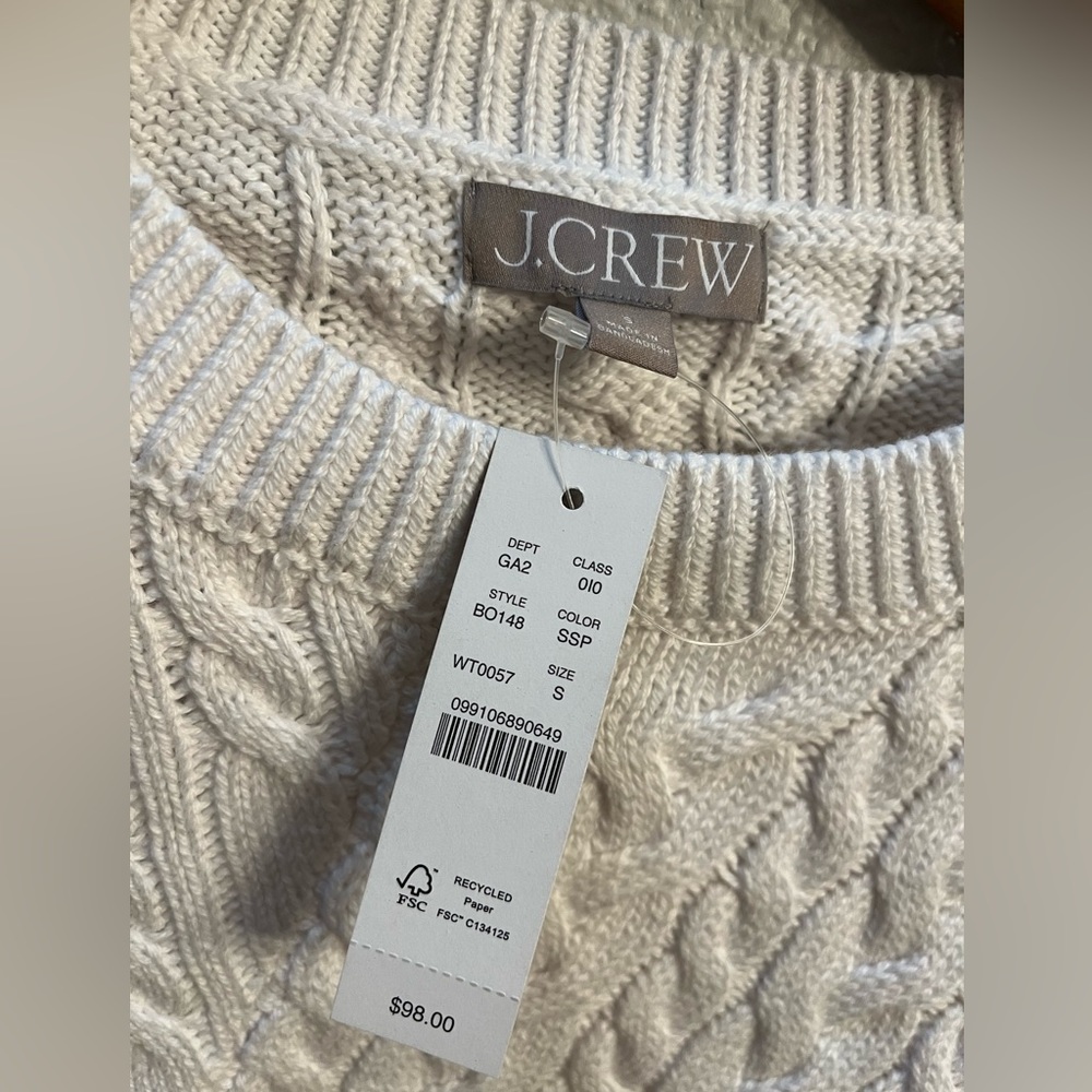 BNWT J Crew Diagonal cable knit sweater - Salt Spray - size S / Small - Picture 5 of 6